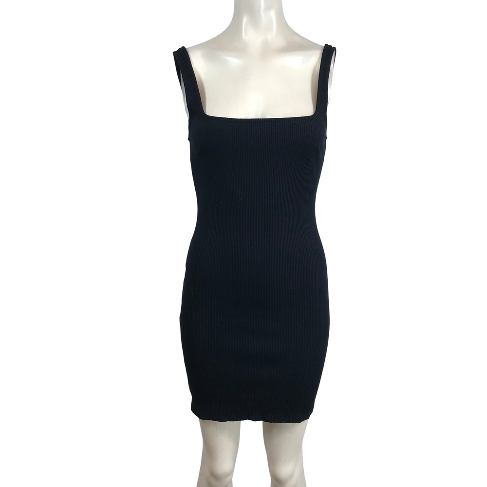 Urban Outfitters Black Ribbed Knit Square Neck Bodycon Mini Dress Womens Medium